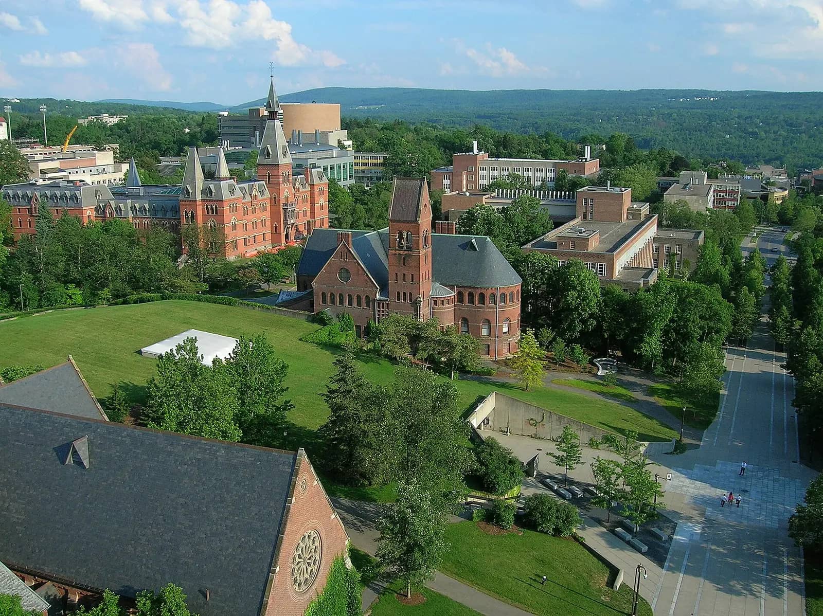 Cornell University campus — Cornell University from atop McGraw Tower looking southeast; Barnes Hall, Sage Hall