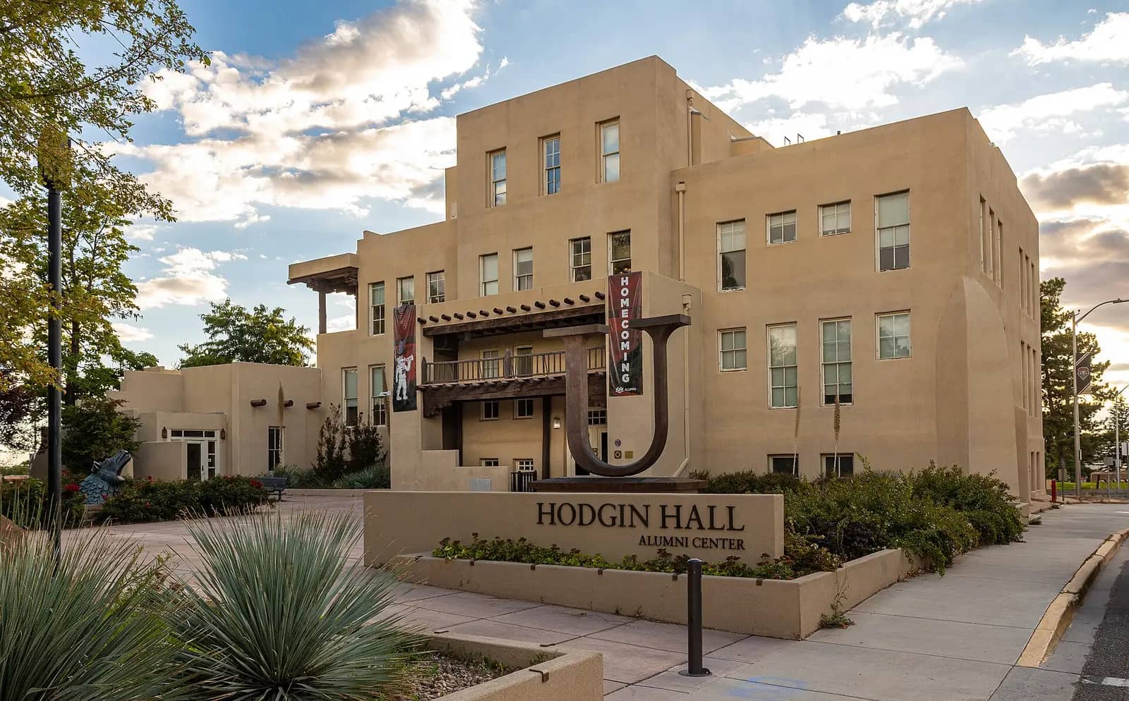 University of New Mexico campus — Hodgin Hall, University of New Mexico's alumni center. Note the homecoming banner.