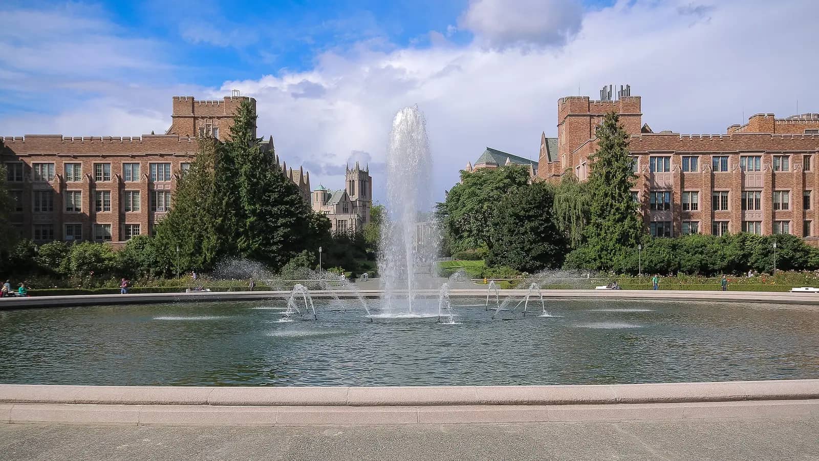 University of Washington-Seattle Campus campus — Johnson Hall, Gerberding Hall , Suzzallo Library , Mary Gates Hall and the Drumheller Fountain on the campus of the Univ
